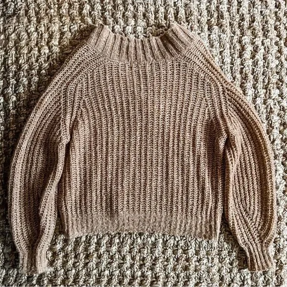 Anthropologie Honore Ribbed V Neck Chunky Knit Wool Sweater in Honey Sz XSP - Picture 9 of 16